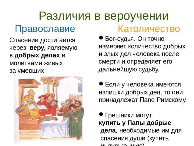 Основные различия православия