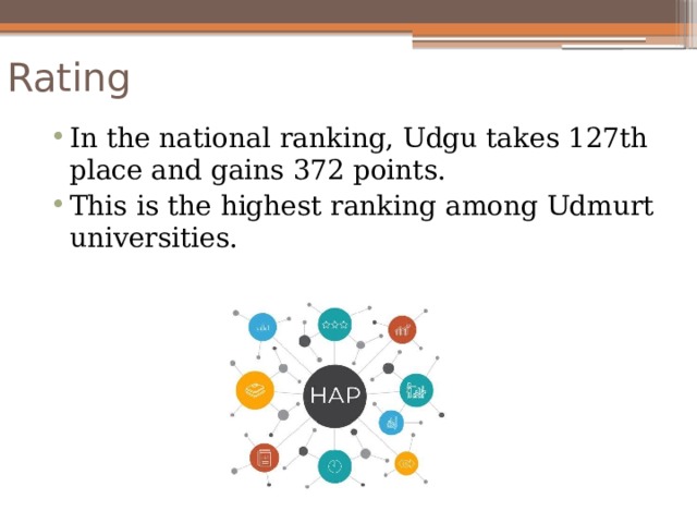 Rating In the national ranking, Udgu takes 127th place and gains 372 points. This is the highest ranking among Udmurt universities. 