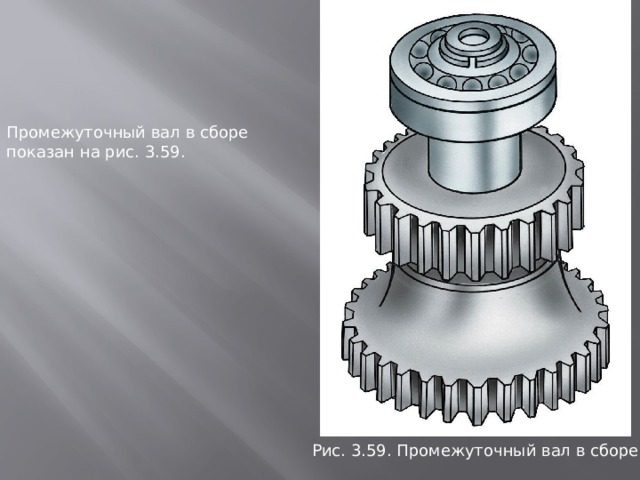 Промежуточный вал в сборе показан на рис. 3.59. Рис. 3.59. Пpомежуточный вал в сбоpе 