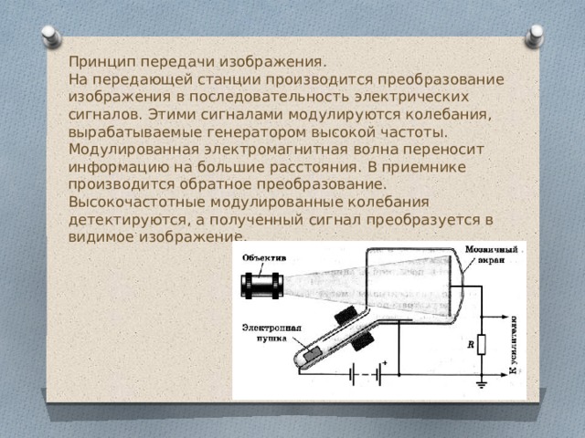 В основе преобразования оптического изображения в электрический сигнал лежит