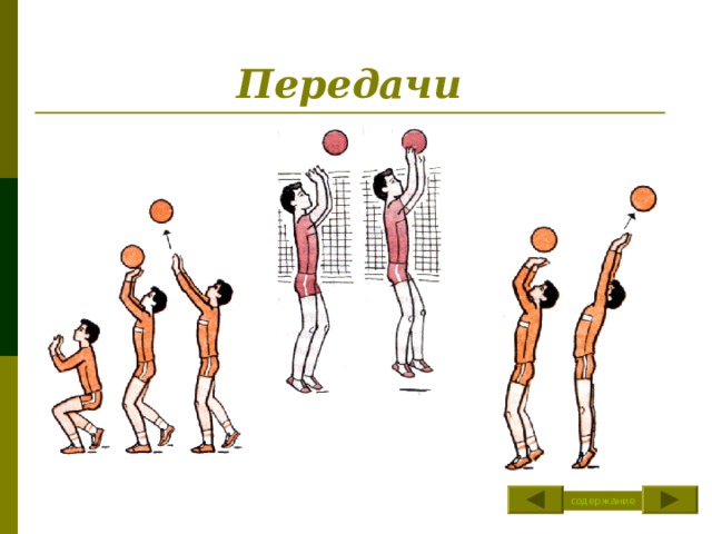 Техника выполнения передачи мяча, стоя спиной к цели Встреча рук с мячом происходит над лицом. Передача выполняется за счет разгибания рук в локтях и движения назад - вверх с одновременным пригибанием в грудной и поясничной части. содержание 