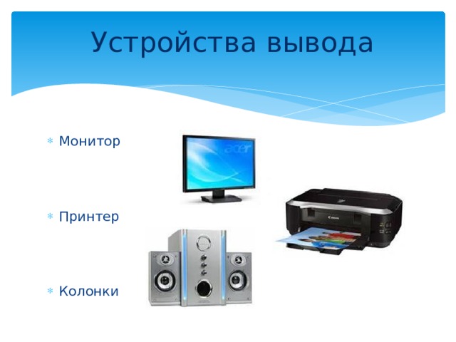 Устройства вывода Монитор Принтер Колонки 