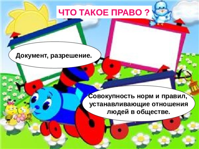 ЧТО ТАКОЕ ПРАВО ? Документ, разрешение. Совокупность норм и правил, устанавливающие отношения  людей в обществе.