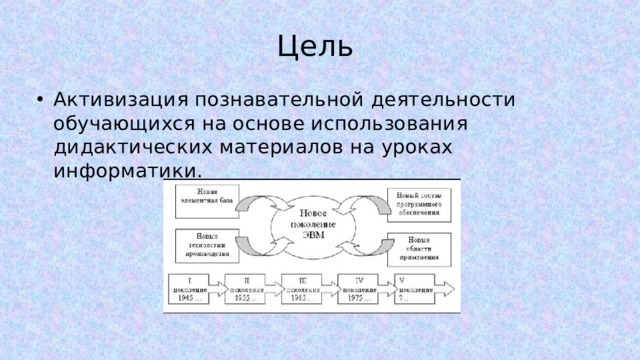 Цель Активизация познавательной деятельности обучающихся на основе использования дидактических материалов на уроках информатики. 