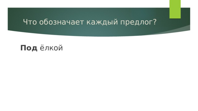 Что обозначает каждый предлог? Под ёлкой 