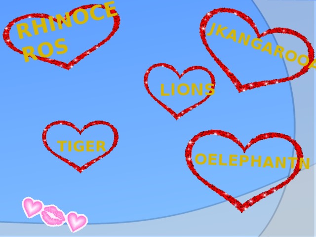 RHINOCEROS JKANGAROOA LIONS OELEPHANTN TIGER 