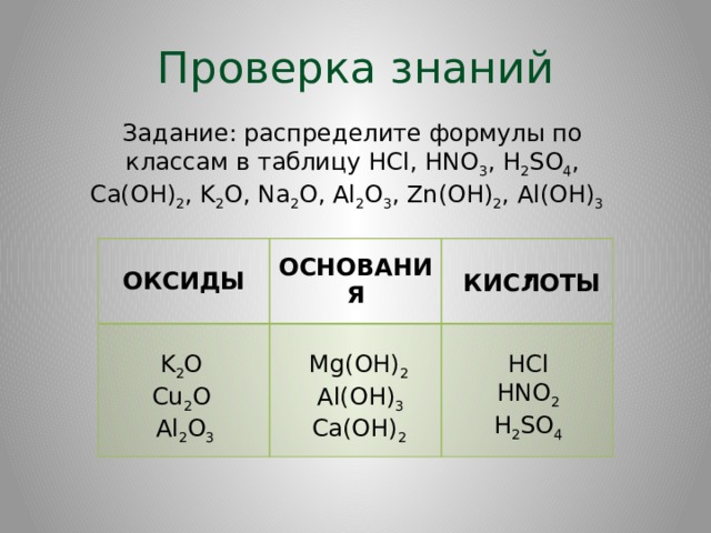 Распределите формулы кислот. Конспект по химии 8 класс кислоты.