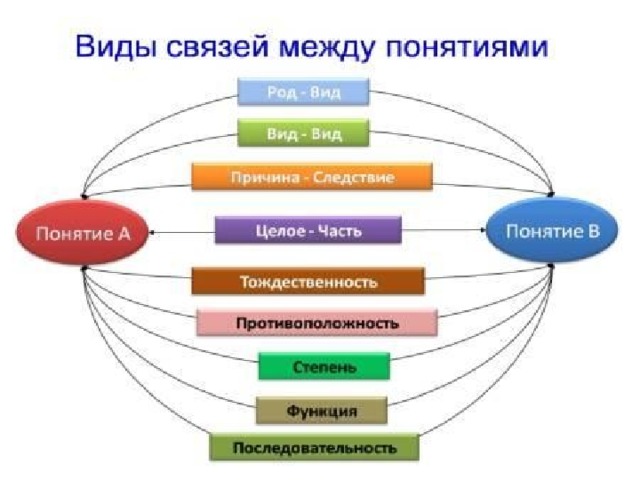 Взаимосвязь между понятиями. Виды связей между понятиями. Виды связи понятий. Род и вид понятия. Род и вид понятия в логике.