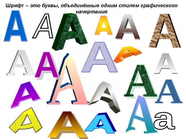 Шрифт – это буквы, объединённые одним стилем графического начертания 