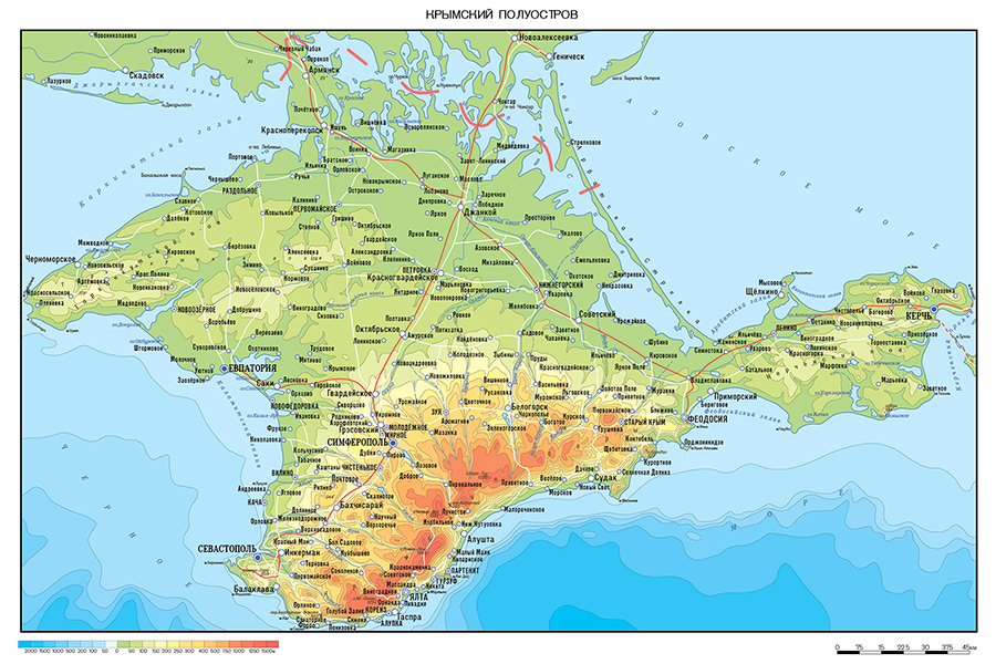 Подробная с городами и поселками. Крымский полуостров физическая карта. Полуостров Крым физическая карта. Крымский полуостров на карте. Полуостров Крым на карте.