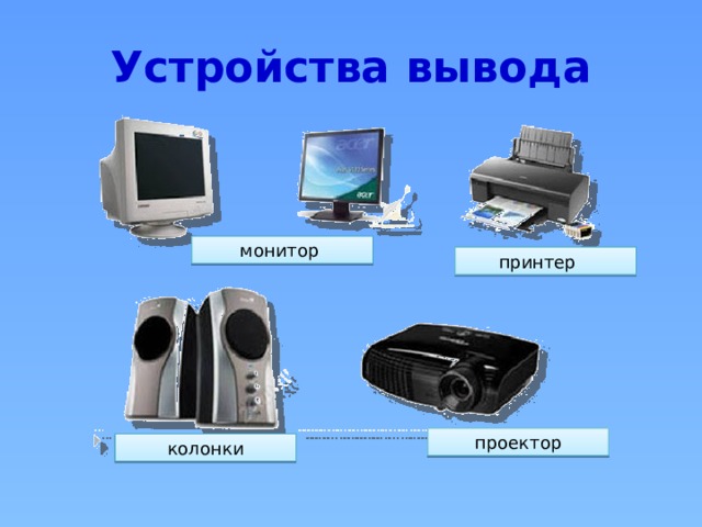 Устройства вывода монитор принтер проектор колонки 