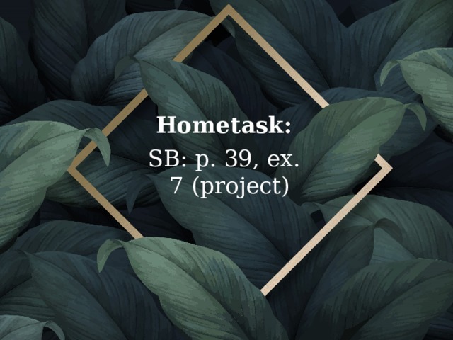 Hometask: SB: p. 39, ex. 7 (project)