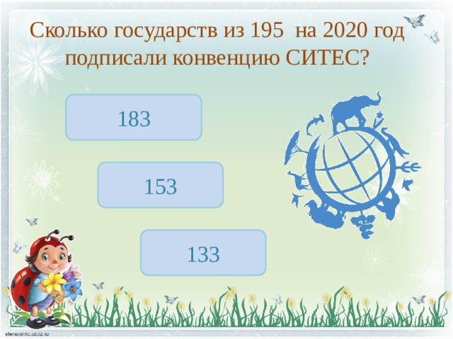 Сколько государств из 195 на 2020 год подписали конвенцию СИТЕС? 183 153 133 