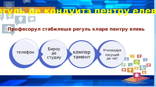 Регуль де кондуитэ пентру елевь  Професорул стабилеше регуль кларе пентру елевь телефон Бироу де студиу Утилизаря кэсуцей де чат компортамент 