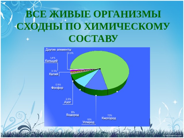 ВСЕ ЖИВЫЕ ОРГАНИЗМЫ СХОДНЫ ПО ХИМИЧЕСКОМУ СОСТАВУ 
