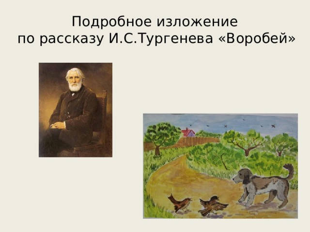 Подробное изложение  по рассказу И.С.Тургенева «Воробей» 