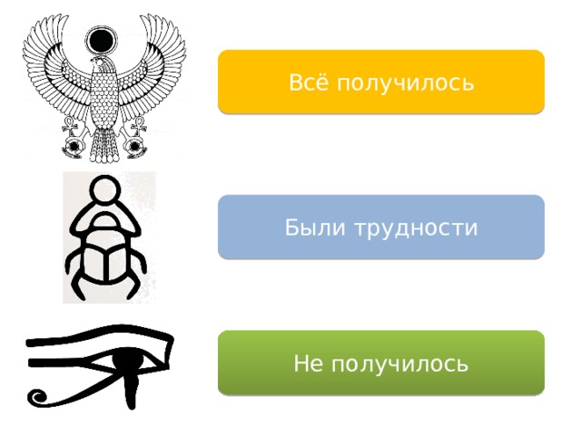 Всё получилось Были трудности Не получилось 