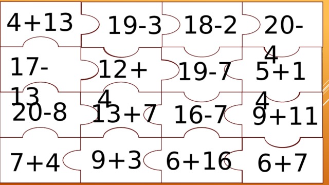 4+13 18-2 20-4 19-3 17-13 12+4 5+14 19-7 20-8 13+7 16-7 9+11 9+3 6+16 7+4 6+7 