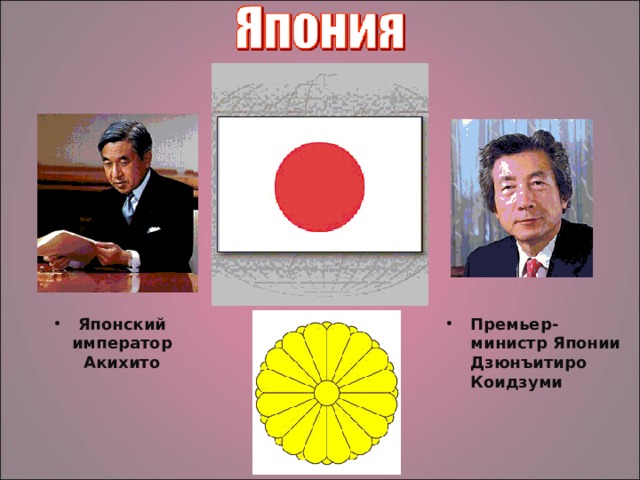 Японский император Акихито Премьер-министр Японии Дзюнъитиро Коидзуми  