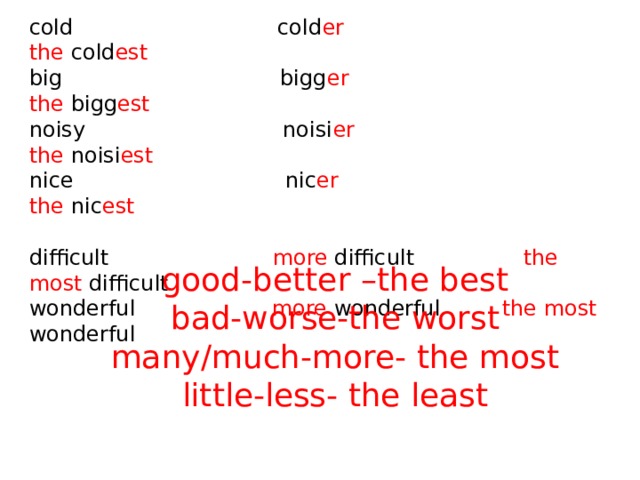 Cold comparative and superlative forms. Cold Comparative and Superlative.