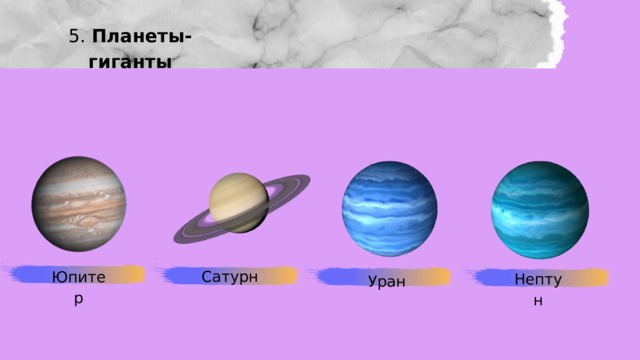 5. Планеты-гиганты Сатурн Юпитер Нептун Уран 