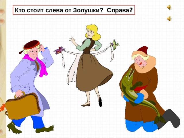 Кто стоит слева от Золушки? Справа ? 
