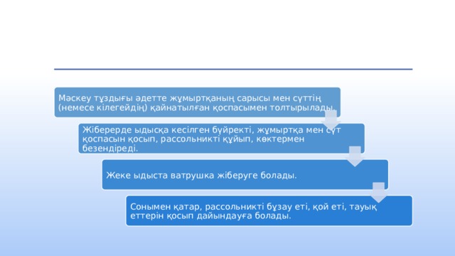 Мәскеу тұздығы әдетте жұмыртқаның сарысы мен сүттің (немесе кілегейдің) қайнатылған қоспасымен толтырылады. Жіберерде ыдысқа кесілген бүйректі, жұмыртқа мен сүт қоспасын қосып, рассольникті құйып, көктермен безендіреді. Жеке ыдыста ватрушка жіберуге болады. Сонымен қатар, рассольникті бұзау еті, қой еті, тауық еттерін қосып дайындауға болады. 