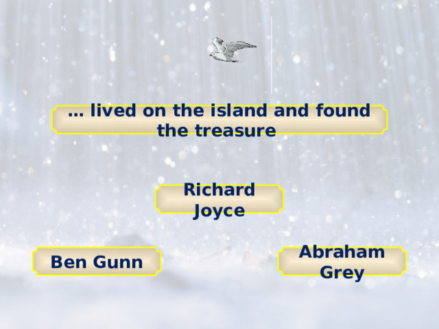 … lived on the island and found the treasure Richard Joyce Ben Gunn Abraham Grey