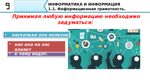 ИНФОРМАТИКА И ИНФОРМАЦИЯ 1.1. Информационная грамотность. Информационная культура личности – одна из составляющих общей культуры человека, совокупность информационного мировоззрения и системы знаний и умений, обеспечивающих целенаправленную самостоятельную деятельность по оптимальному удовлетворению индивидуальных информационных потребностей с использованием как традиционных, так и новых информационных технологий. Информационная культура личности – одна из составляющих общей культуры человека, совокупность информационного мировоззрения и системы знаний и умений, обеспечивающих целенаправленную самостоятельную деятельность по оптимальному удовлетворению индивидуальных информационных потребностей с использованием как традиционных, так и новых информационных технологий. 21 