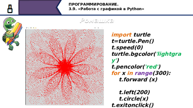 Импорт Тертл. Штайнер создатель черепашьей команды. Python Turtle PENCOLOR.