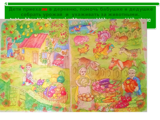  Дети приеха ли в деревню, помочь бабушке и дедушке собрать урожай и ухаживать за животными.  Երեխաները եկել են գյուղ՝ օգնելու տատիկին ու պապիկին բերքը հավաքելու, կենդանիներին խնամելու: 