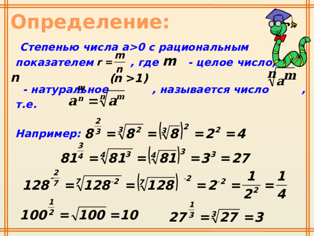 Проект степени. Степень числа с рациональным показателем.