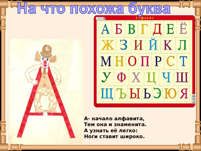 А- начало алфавита, Тем она и знаменита. А узнать её легко: Ноги ставит широко.   