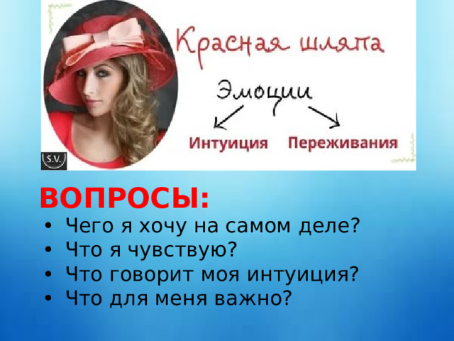 ВОПРОСЫ: •  Чего я хочу на самом деле? •  Что я чувствую? •  Что говорит моя интуиция? •  Что для меня важно? 