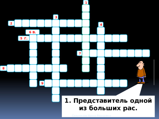 1 м о 3 н 2 4 г 6 В. о 5 Г. л о 7 и д 8 9 1. Представитель одной из больших рас. Сальникова Ирина Федоровна