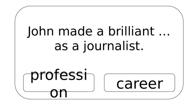 John made a brilliant … as a journalist. profession career 