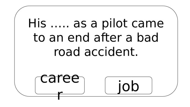 His ….. as a pilot came to an end after a bad road accident. career job 