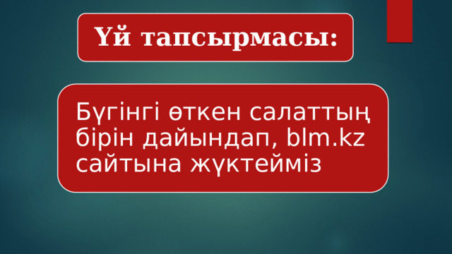 Үй тапсырмасы: Бүгінгі өткен салаттың бірін дайындап, blm.kz сайтына жүктейміз 