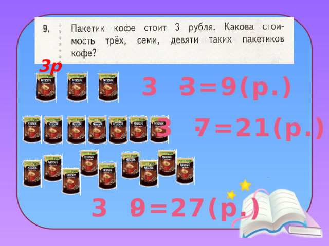 3р . 3 3=9(р.) . 3 7=21(р.)  . 3 9=27(р.)