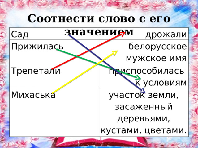 Соотнесите слово с его лексическим значением. Соотнесите слово с его значением. Соотнеси слово и значение.