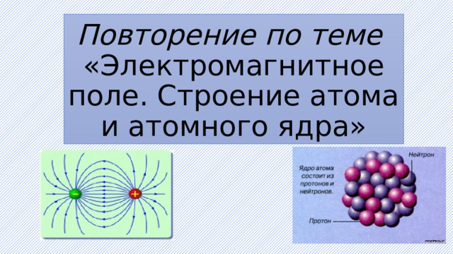 Повторение по теме  «Электромагнитное поле. Строение атома и атомного ядра» 