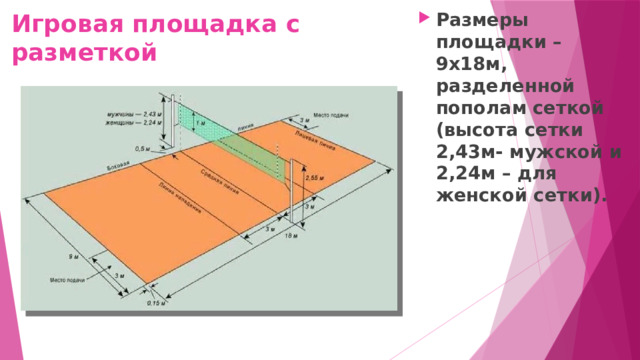 Высота сетки волейбольной площадки