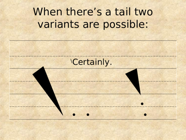 When there’s a tail two variants are possible:  \ Certainly. 
