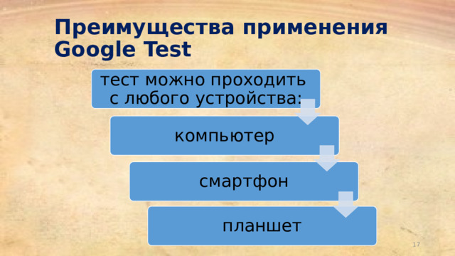 Преимущества применения Google Test тест можно проходить  с любого устройства: компьютер смартфон планшет 17 