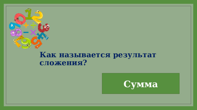 Как называется результат сложения? Сумма 