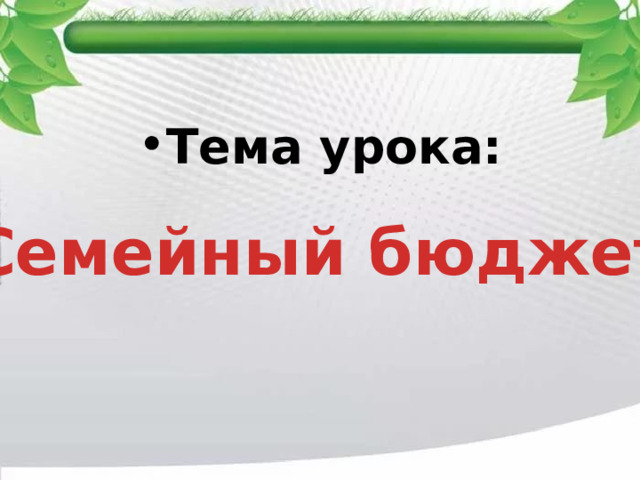 Тема урока:  «Семейный бюджет» 