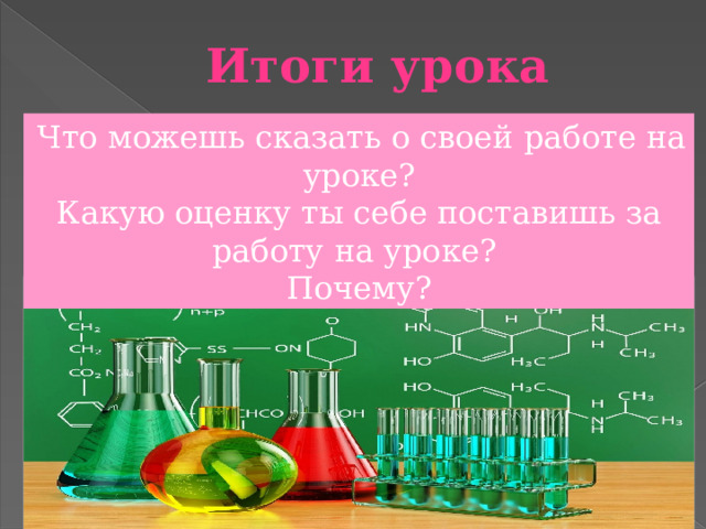 Итоги урока  Что можешь сказать о своей работе на уроке? Какую оценку ты себе поставишь за работу на уроке? Почему? 