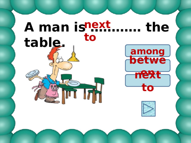 next to A man is ………… the table. among between next to 