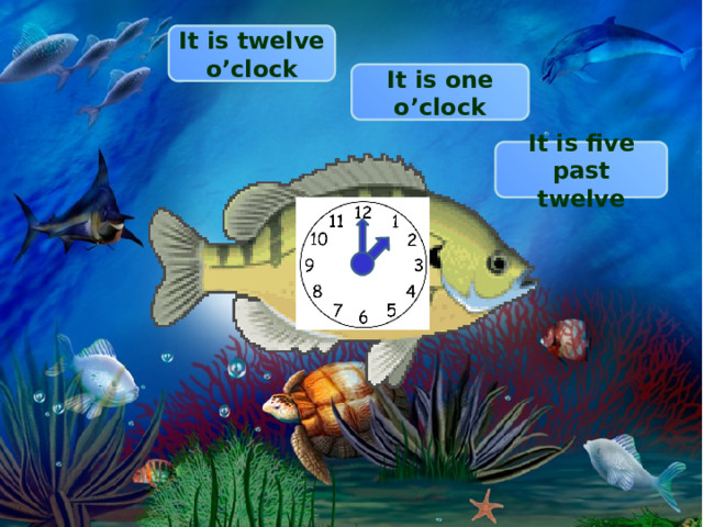 It is twelve o’clock It is one o’clock It is five past twelve 