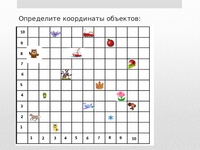 Определите координаты объектов: 